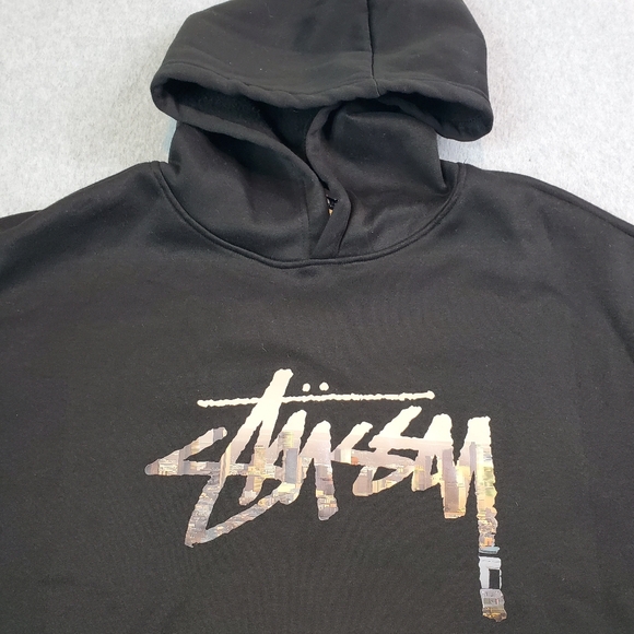 Stussy Hoodie Sweatshirt Men's Size Med Black Long Sleeve Pullover Center Logo - Picture 3 of 11
